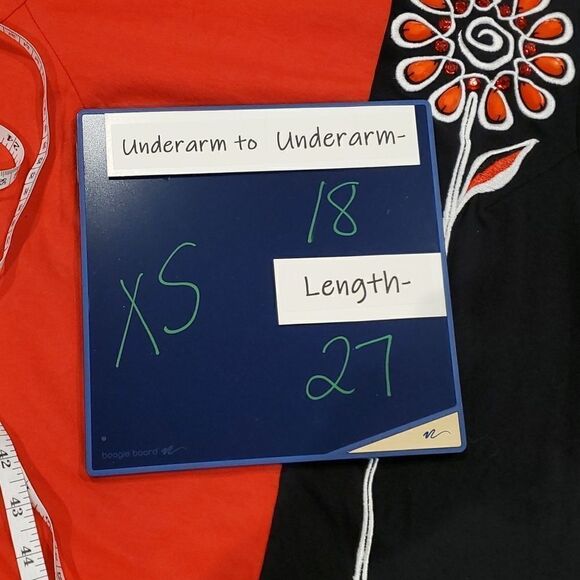 Bob Mackie Black & Red Colorblock Beaded Flower Blouse,  Sz XS - Picture 6 of 8